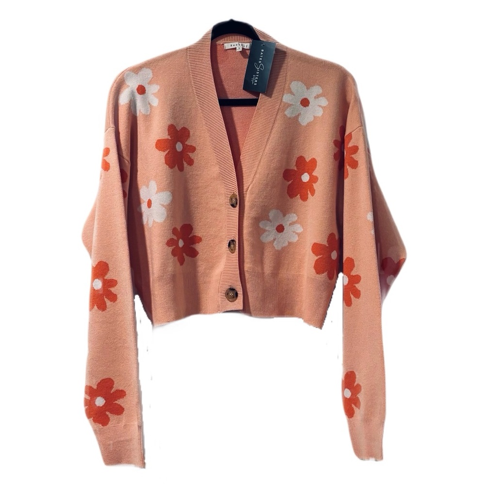 Women’s Baevely Peach Flower Cropped Cardigan Sweater Button front Size …